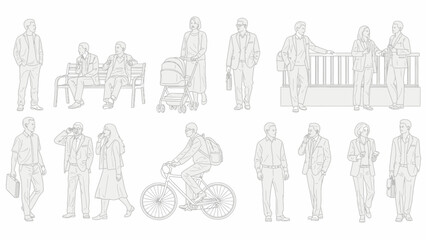 Obraz premium People silhouettes in urban environment, city life concept