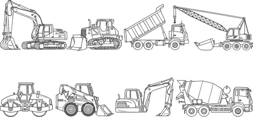 Construction vehicles line excavator bulldozer dump truck © Riyaj Vector Valley