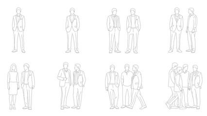 line art people in suits, business attire, group of men and women