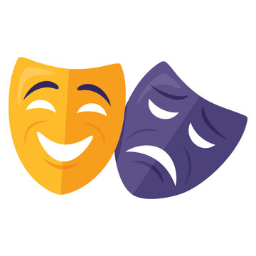 Theater masks comic and tragic mask icons happy and unhappy traditional symbol of theater funny and sad theater illustration