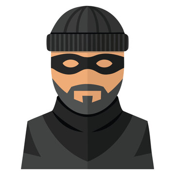 Thief robber vector icon illustrated in flat style isolated on white background perfect for web design security crime alert and danger related interfaces