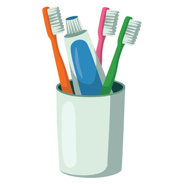 Toothbrush toothpaste in glass isolated on white background flat vector illustration oral hygiene concept ideal for dental care health education bathroom visuals and medical themed designs