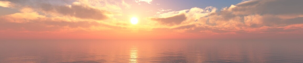 Obraz premium Panorama of sea sunset, ocean sunrise, seascape, 3d rendering