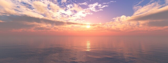 Panorama of sea sunset, ocean sunrise, seascape, 3d rendering © ustas