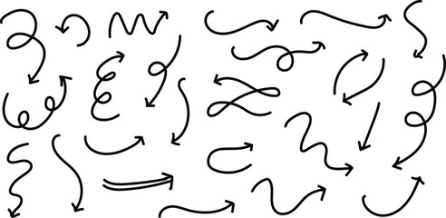 Collection of hand drawn arrows in various directions and styles