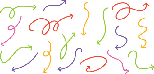 Colorful arrows in various directions on white background