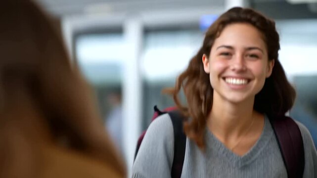 Faceless joyful first year student packs belongings home unloads with smile campus academic transition moment university arrival scene student life beginning defocused