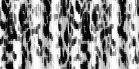 Abstract black and white scanline background with flowing halftone dots, digital distortion effect, modern vector texture