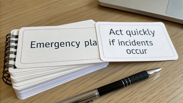 Stack of Emergency Contact Cards with Pen on Desk