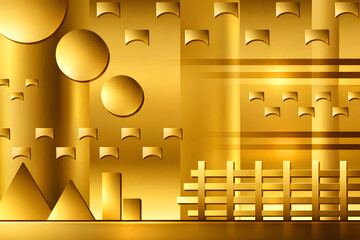 金色の未来都市と抽象幾何学の背景