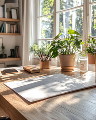 Fototapeta premium Unlocking Business Potential: A Clean Workspace Scene with Laptop and Strategic Elements for Inspiration