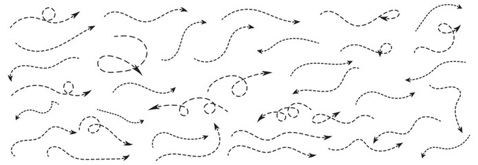 Curved dotted arrow.