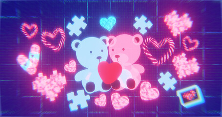 Happy Valentine's Day Banner Greeting Card Heart Candy Shape. 3d render. 