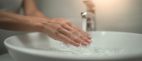 Woman Washing Hands Under Running Water in Modern Sink