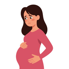 Sad and stressed pregnant woman in flat design showing negative emotion anxiety pregnancy symptom maternal mental health awareness illustration