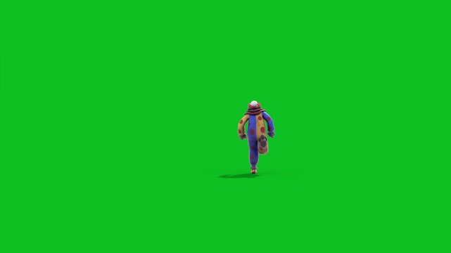 Green Screen Horror Angry Clown Runs Back 3D Animations Rendering CGI 4K