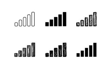 Obraz premium Collection of hand-drawn signal strength bars in various styles and fill types
