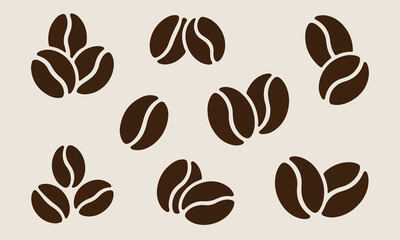 Fototapeta premium Collection of coffee beans illustrations in various arrangements and orientations isolated on plain background, graphic representation.