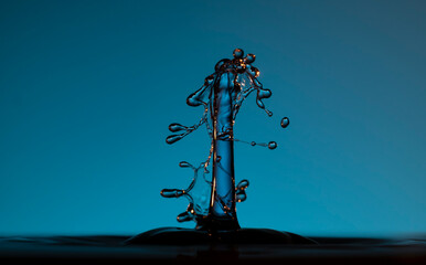 Color drops splash with umbrella or balls in fresh water