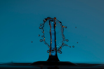 Color drops splash with umbrella or balls in fresh water