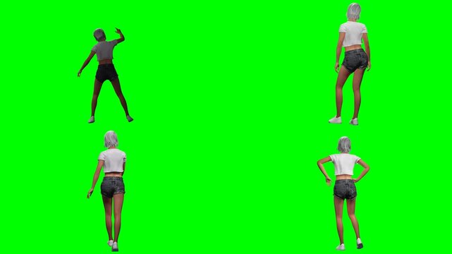 fitness woman model is exercising jumping bending and posing on green screen chromakey background for 3D animated cartoonnimation. Great for rapid video projects and multimedia edits.