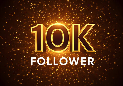 A digital graphic celebrating 10,000 followers on social media with a shiny gold effect