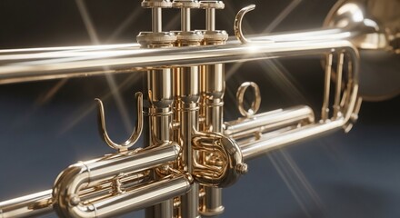 Shiny Trumpet Instrument Closeup with Reflections.