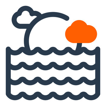Ocean ecosystem layers with waves and clouds