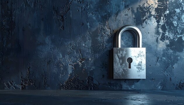 Digital Padlock Security Concept on Dark Blue Technology Background