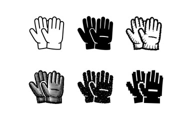 Fototapeta premium Collection of six different glove icons in various artistic styles and textures