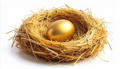 A golden egg nestled in a natural nest, symbolizing wealth and future prosperity.