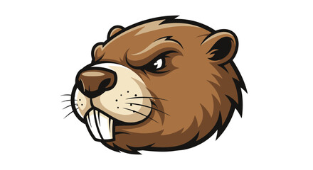 Cartoon beaver head illustration with prominent teeth and brown fur, viewed from the side © XsDax