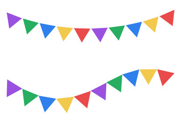 カラフルなガーランドのイラストセット 三角旗の装飾背景素材