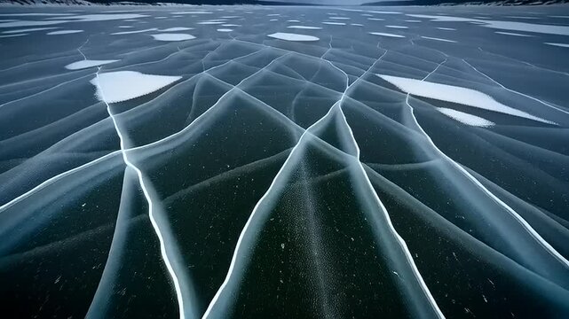 Frozen Lake Surface with Crack Patterns.