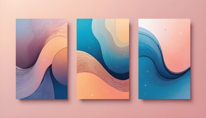 Minimalist curve lines shape flyer set of three design templates.