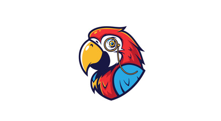 Fototapeta premium A vibrant cartoon parrot's head is illustrated in a modern graphic style with bold colors and clean lines