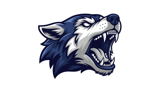 Fierce wolf head illustration with sharp teeth and intense gaze