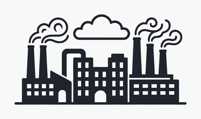 Obraz premium Factory Building Silhouette with Smoke and Cloud Icon