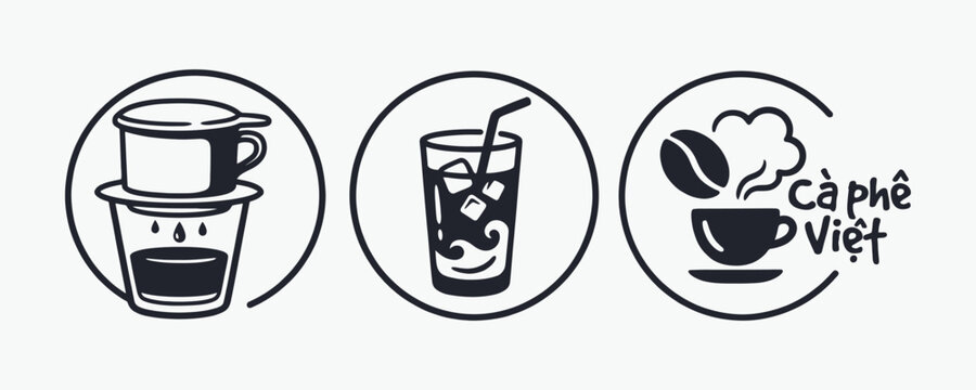 Vietnamese Coffee Phin Filter and Iced Icon Set