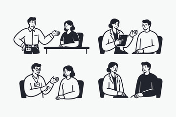 Professional Business Meeting and Consulting Conversation Icons Set
