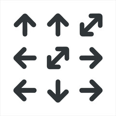 Fototapeta premium A set of black arrows pointing in different directions