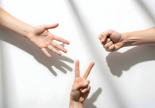 Hands Showing Rock Paper and Scissors Symbols