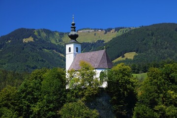 Austria summer. Countryside landscape near Salzburg - village of Golling and der Salzach. Sunny day. © Tupungato