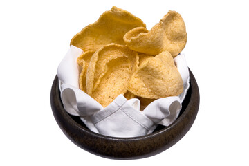 Crispy rice crackers neatly arranged on a plate, isolated on a transparent background in PNG format, suitable for snack presentation, food styling, restaurant menus, catering, food advertising.