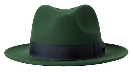 Elegant green fedora hat PNG isolated on transparent background, classic men s fashion accessory for vintage style and formal occasions