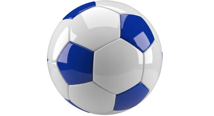 Fototapeta premium Blue and white soccer ball PNG isolated on transparent background, classic football for sports and games
