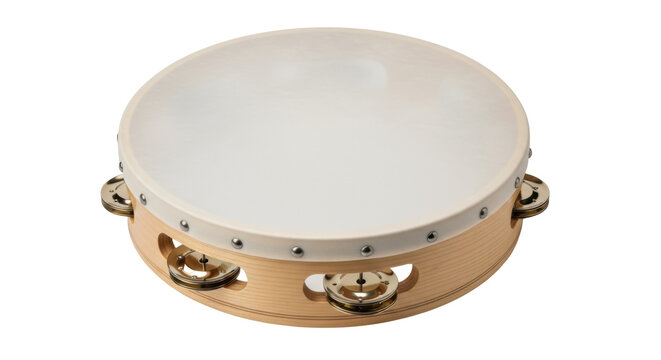 Wooden tambourine PNG isolated on transparent background, percussion instrument for musical performance and educational use