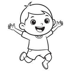 Obraz premium Happy Cartoon Boy Jumping with Outstretched Arms