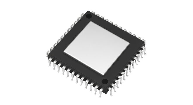 Black microchip isolated PNG on transparent background, integrated circuit for electronics and computer hardware design