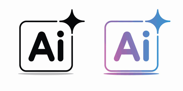 Artificial intelligence star logo generation, colored generate AI button, generated sign, chat with AI application, artificial intelligence online tool concept